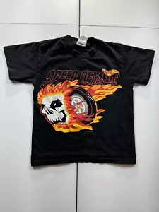 Vintage Hot Wheels T-Shirt Boys S Black Speed Demon Cars Racing Skull 90s - Picture 1 of 5