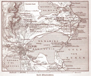Tunis +Historyczny mały plan z 1895+ Kartagina, Tunezja, La Gouolette - Zdjęcie 1 z 3