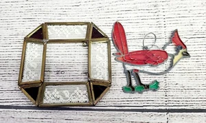 Lote de 2 atrapasoles vintage vitrales rojo cardenal estado de Ohio - Imagen 1 de 4