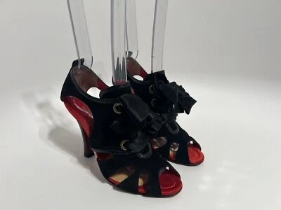 De Colección Dolce & Gabbana Negro Gamuza Piel de Serpiente Rojo Suela Tacones 38 Foto 1 de 4