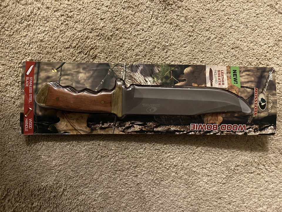 Mossy Oak 14 Inch Bowie Knife Wood Handle With Leather Sheath