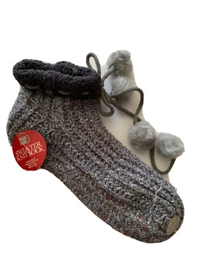 NUEVO CON ETIQUETAS, Desteñido Gloria Tejido Suéter Calcetines Casa Zapatillas Botines Gris Jaspeado 4-10 Foto 1 de 2