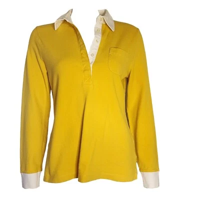 Pullover Lands End Top para mujer talla M mediano liso todo amarillo blanco ribete cuello Foto 1 de 4
