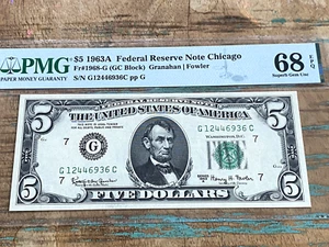$5 1963A 1968-G GC Block Chicago FRN PMG 68EPQ - SUPERB + - Picture 1 of 2