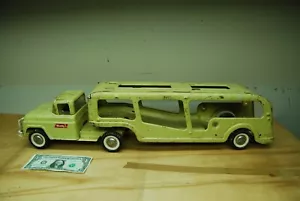 Vintage Buddy L Yellow Pressed Steel Auto Transporter Car Carrier Toy Truck - Picture 1 of 20