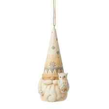 Jim Shore WHITE WOODLAND GNOME WITH OWL-HOLDING OWL ORNAMENT 6011631 NEW 2021 