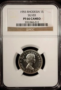 Rhodesia & Nyasaland 1 Shilling 1955 NGC PF 66 Cameo UNC Silver Elizabeth II - Picture 1 of 4