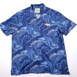 Tommy Bahama Hawaiian NFL Football Broncos Shirt Mens XL Blue 100% Silk Floral