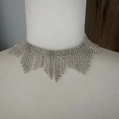 Gargantilla collar plata estrás cristal pasarela cascada joyería nOir NUEVO Foto 1 de 4