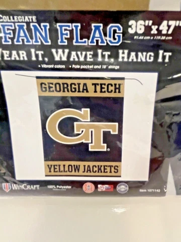 Fan Flag GEORGIA TECH Yellow Jackets 36"x47" Flag. NEW Cover