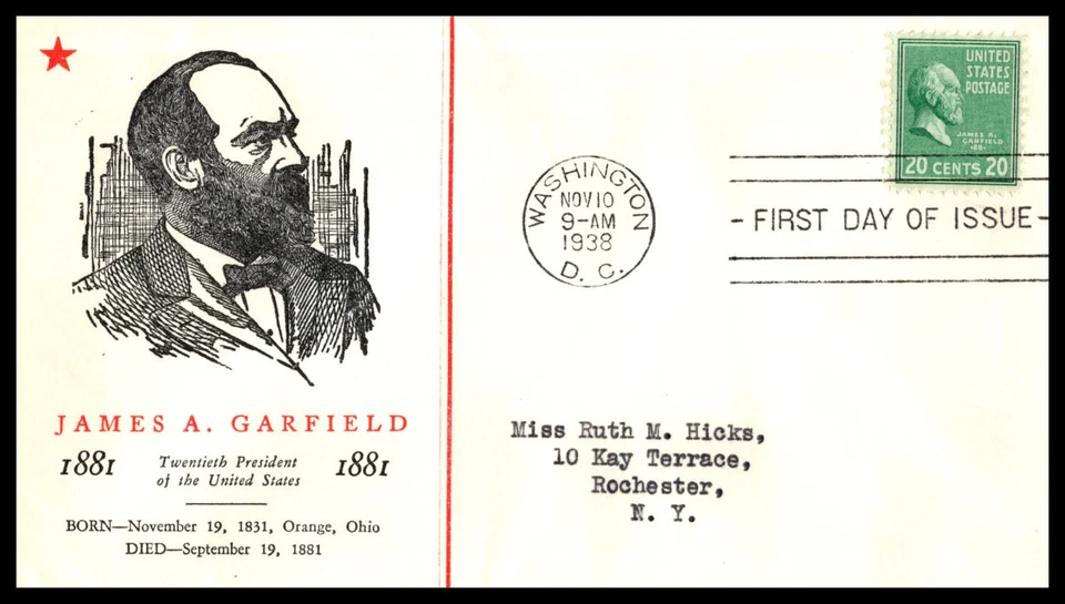 1938 Presidential Series Prexy Sc 825-2 Garfield with Linprint cachet (CY - Image 1 of 1