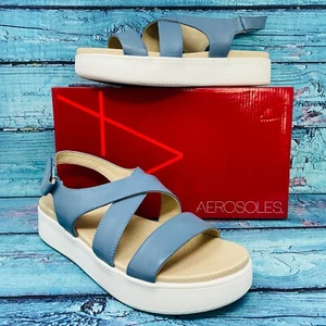 Aerosoles Women's Sandal Blue Leather Open Toe Microphone Sandals Size 11 M NEW - Picture 1 of 8