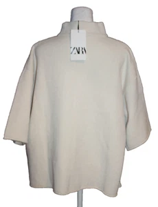 Zara Damen Elfenbein Kurzarm Stehkragen schwerer Pullover Gr. Small S NEU - Bild 1 von 2