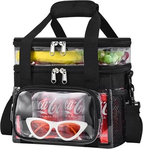 Clear Lunch Bag - Large for Work Double-Deck 15L, Black - Picture 1 of 7