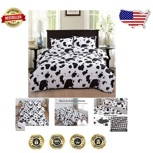 3-Piece King Size Cow Print Bedding Set - Soft Microfiber Quilt for All Seasons - Picture 1 of 10