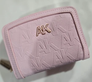 Anne Klein Wallet Pink A Boo Embossed Curved Logo Wallet Signature Zip Snap NWT - Picture 1 of 5