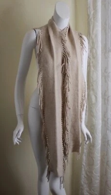 Bufanda de lujo Johnstons Scotland lana angora beige gris cachemir natural con flecos  Foto 1 de 4