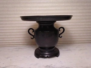 Vaso giapponese Ikebana Usabata 3 parti composizione fiori, bronzo antico epoca Meiji - Foto 1 di 21