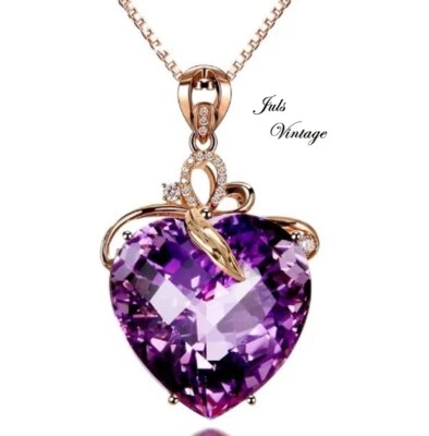 COLLANA <CUORE> cm.2,5x1,3 AMETISTA,BRILLANTI,ORO ROSA/ARGENTO 925,CATENA cm.46! - Immagine 1 di 2