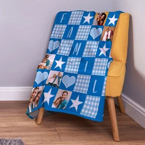 Personalised Family Blue [8 Photo] Soft Fleece Throw Blanket - Picture 1 of 2
