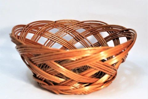Vintage Basket Wicker Rattan Open Weave 9" Round Bowl Poland Cover