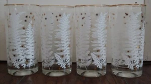 Set (4) Vintage MCM 5.5" Tall Patterned Drink Glasses w/ Gold Trim Around Rim - Picture 1 of 4