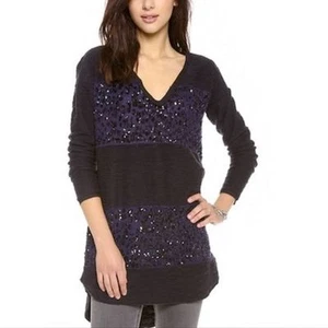 Free People Pullover Langarmpullover S Pailletten Streifen dunkelblau Oversize - Bild 1 von 12