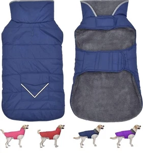 Pet Fleece Lined Puffer Winter Coat Dog Jacket Navy With Pocket XXL Waterproof - Picture 1 of 4