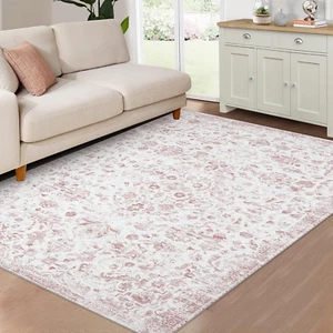Area Rug 8X10 Machine Washable Rug Vintage Distressed Area Rug Oriental Retro Fl - Picture 1 of 7
