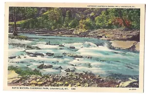 River Stream RAPID WATERS CHEROKEE PARK Kentucky Postcard KY Linen - Picture 1 of 2