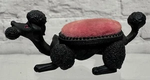 Vtg Florenza Black Poodle Dog Pin Cushion Bobblehead Trembler Pink Gem Eyes - Picture 1 of 20