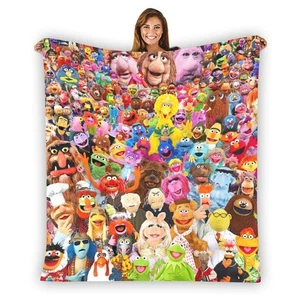 Muppet All Characters Stripe Warm Single-Side Printing Flannel Fleece Blanket - Picture 1 of 3