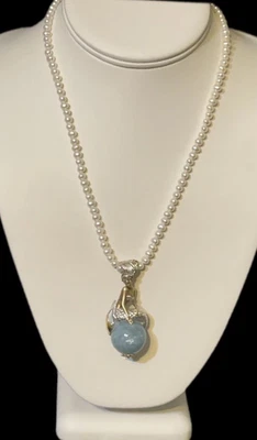 Michael Valitutti GEV II 925 + YG Verm. Aquamarine, Sapphire & Pearl Necklace - Image 1 of 4