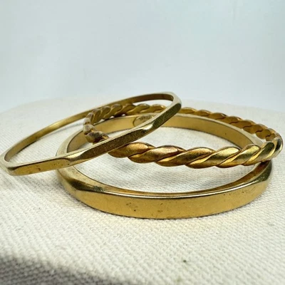 Erwin Pearl Gold Bangle Bracelet Set of 3 Vintage Designer Signed Stackable - Image 1 of 4