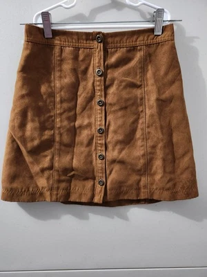 Falda Hollister Mujer 00 Marrón Botón Frontal Imitación Gamuza Mini Acampanada Forrada Plisada Foto 1 de 4