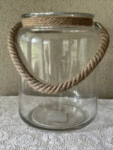 Jarrón de vidrio grande de gran tamaño con cuerda de yute decoración del hogar costero natural - Imagen 1 de 5