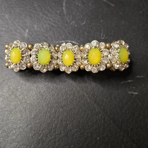 Bracciale elastico maglia floreale ovale cristallo giallo tono argento glamour 6" - Foto 1 di 5