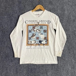 Vintage Common Ground Country Fair Shirt Kids Large White Long Sleeve Cotton 90s - Picture 1 of 13