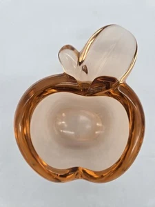 Le Chatel Cristal Apple Ashtray Dish Rose Gold Pink 1970s France Glass MCM - Picture 1 of 6
