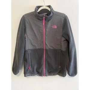 The North Face Youth Girls Size XL Fleece Jacket Full Zip Hooded Gray/Pink - Picture 1 of 6