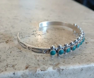 Indianer Vintage Schlangenauge Sterling grün Türkis Armreif Armband    - Bild 1 von 12