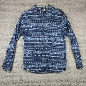 Divided Hemd Herren Medium M Langarm Knopfleiste Blau Schneeflocke Rentier - Bild 1 von 10