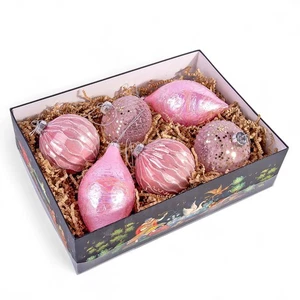 6-teiliges rosa Glas Eiszapfen und Kugeln Ornament Set Christbaumschmuck Set - Bild 1 von 4
