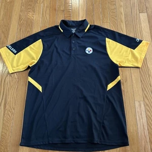 Pittsburgh Steelers Reebok RBK Play Dry Polo Shirt Mens XL NFL Black Gold - Picture 1 of 7