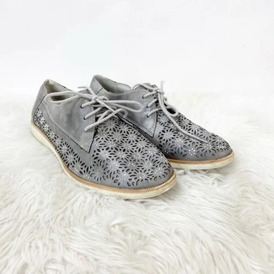 Remonte 40 EU 8.5 US Womens Gray / Silver Kennya Laser Cut Leather Oxford  Shoes - Imagem 1 de 4