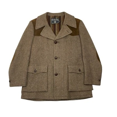 Vintage Coat Jacket Wool Suede Grande Bay Men’s Sz 42 Tan Brown Elbow Padded - Image 1 of 4