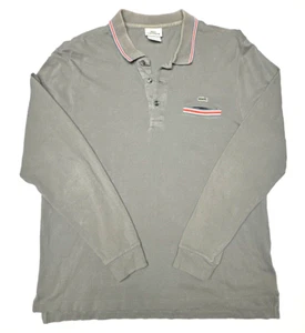 Lacoste Polo Shirt Mens Size 7 Lg Gray Long Sleeve Preppy Rugby Crocodile - Picture 1 of 5