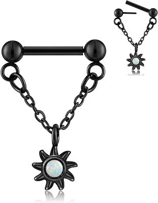 Double Ball Nose Piercing Jewelry for Women Men Black Silver - Imagem 1 de 3