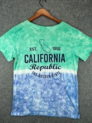 Camiseta Southern Spirit California Republic Nueva con Etiquetas Para Hombre Grande Verde Tie Dye Cuello en V Foto 1 de 4