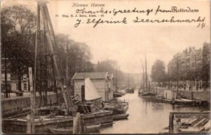 Tarjeta postal NIEUWE HAVEN Rotterdam PAÍSES BAJOS barcos c1905 - Imagen 1 de 2
